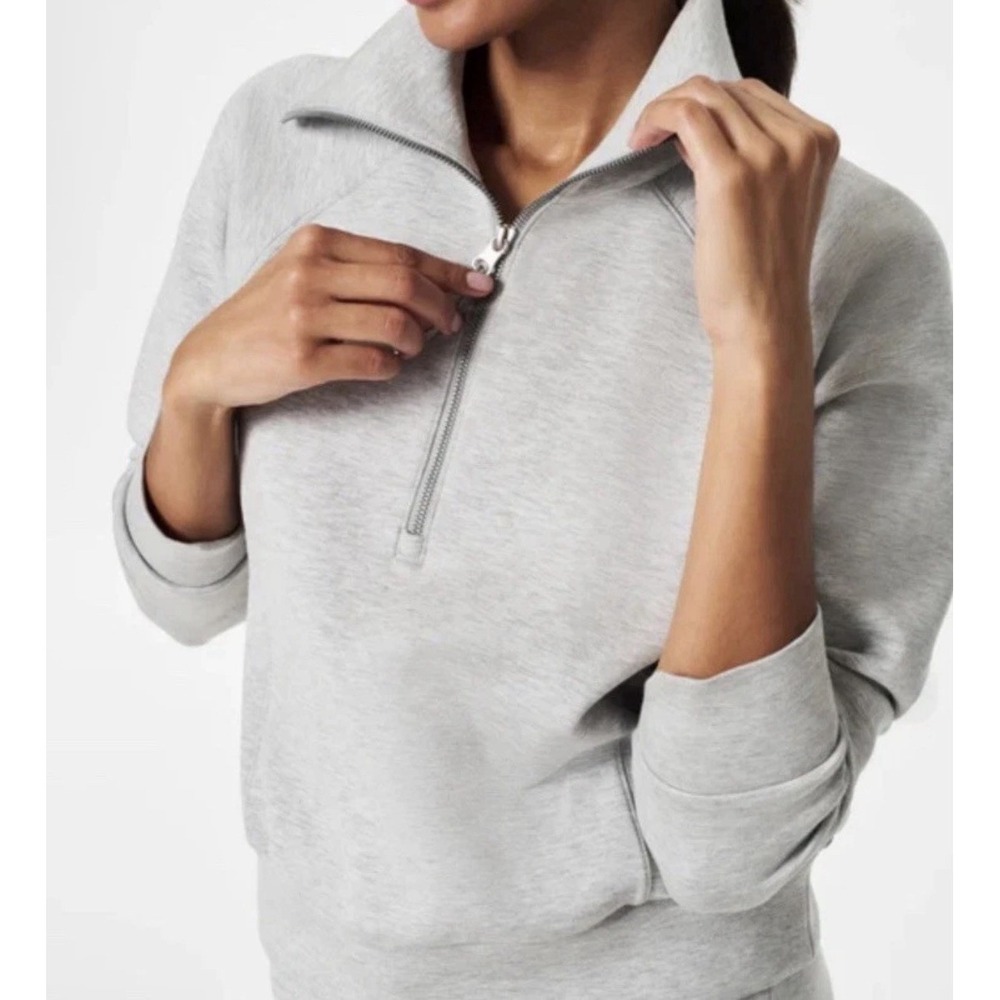 spanx air essentials Half Zip‎ Sweatshirt Light Gray  Relaxed Fit Women's 3X